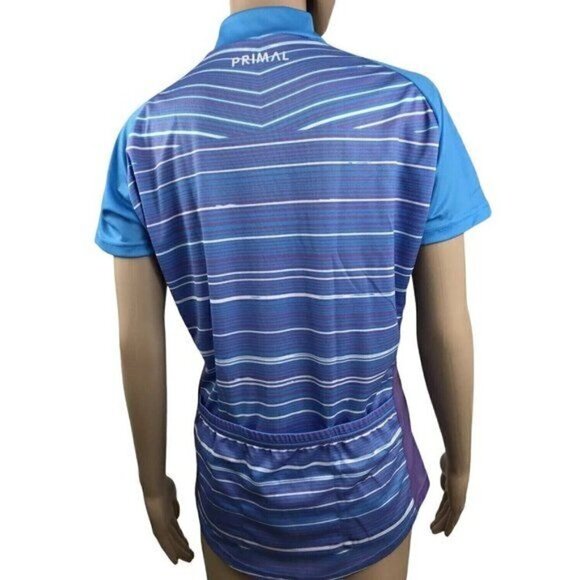 Primal Wear women's cycling bike jersey size large kismet blue striped NWT - Picture 2 of 11